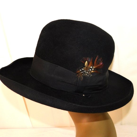 Borsalino Other - Borsalino Alessandria Italia Hat Black With Feathers On Band Size 7 1/2 Vintage